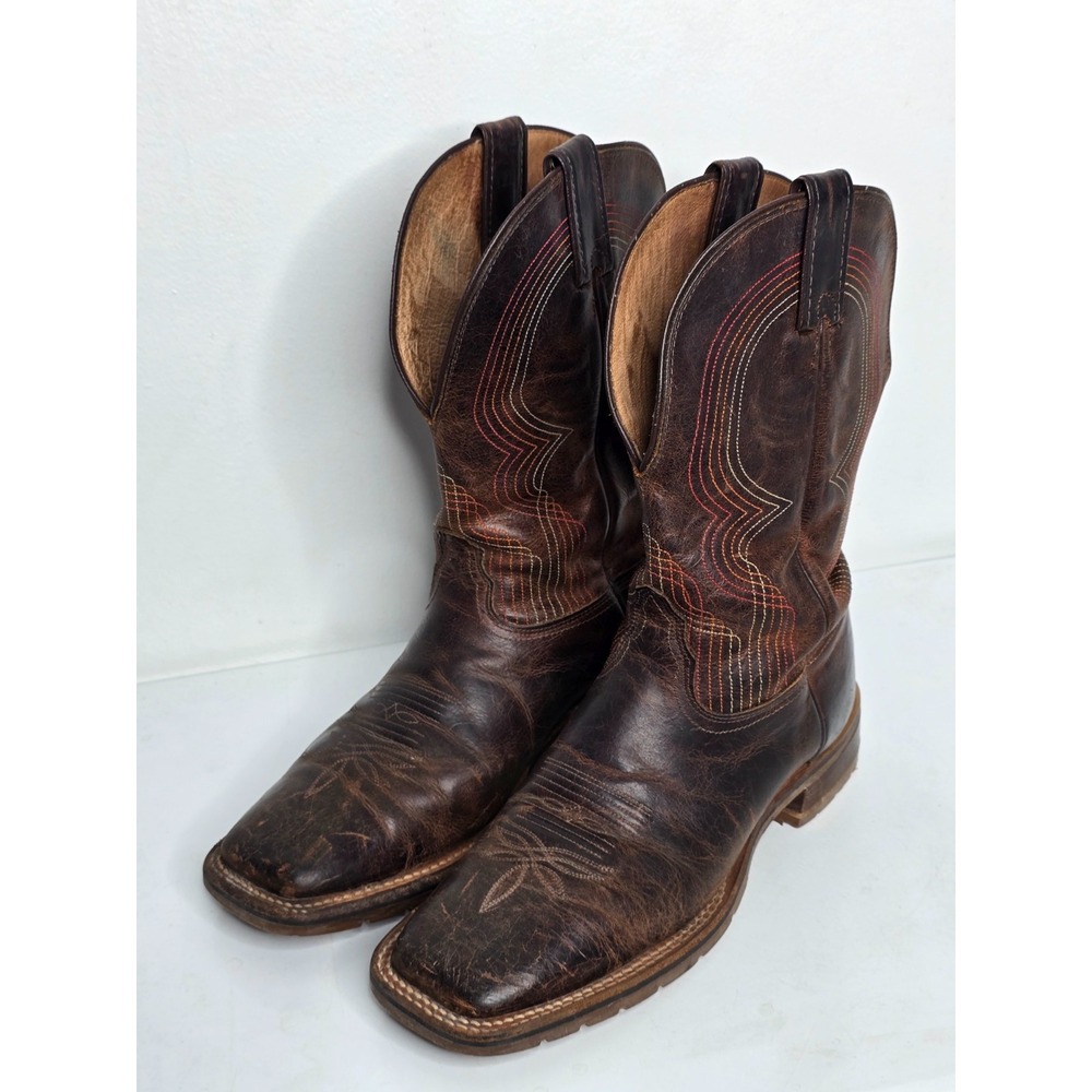 Tony Lama Boots Size 10 B Womens Vintage Distressed Brown Western Square Toe USA